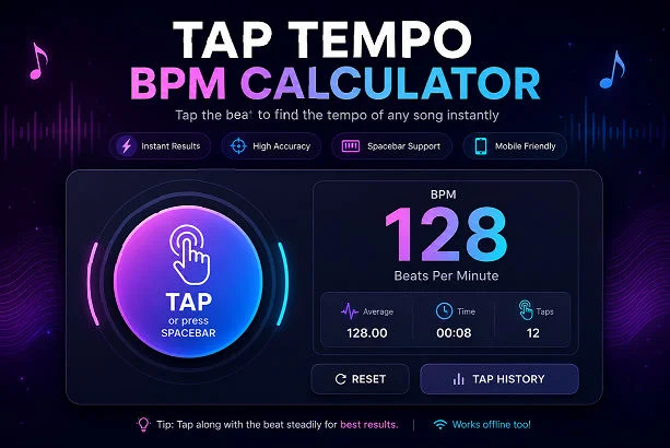 Tap Tempo online BPM calculator interface for musicians and DJs